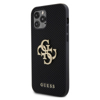 Zadní kryt Guess PU Perforated 4G Glitter Metal Logo pro Apple iPhone 12/12 Pro, černá
