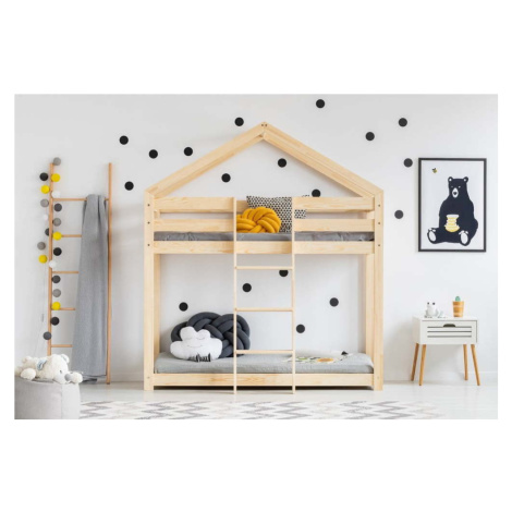Domečková patrová dětská postel z borovicového dřeva 90x180 cm v přírodní barvě Mila DMP – Adeko