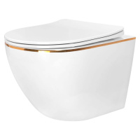 REA Závěsná WC mísa včetně sedátka Carlo Mini Flat bílá/zlatý proužek REA-C1222