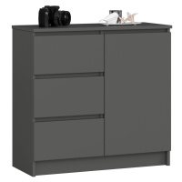 Ak furniture Komoda JERRY K 80 cm 1 dveře 3 zásuvky grafitově šedá