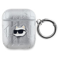 Karl Lagerfeld PU Embossed Choupette Head pouzdro AirPods 1/2 stříbrné