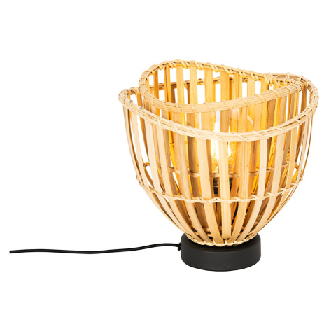 Orientální stolní lampa černá s přírodním bambusem - Pua QAZQA
