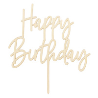 PartyDeco Dřevěný zápich na dort - Happy Birthday 16,5 cm