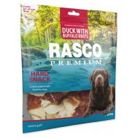 Pochoutka Rasco Premium buvolí kůže s kachním masem, uzly 5cm 500g