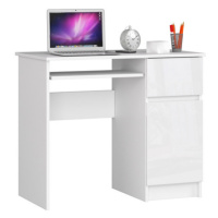 Počítačový stůl PIKSEL pravá - bílá/bílá lesk