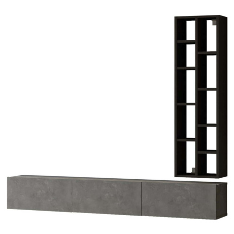 Černo-šedý TV stolek v dekoru betonu 175x25x27 cm – Kalune Design