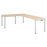 mauser Kombinovaný psací stůl s kruhovými nohami, v x š x h 650 - 850 x 2000 x 800 mm, úhlový ná
