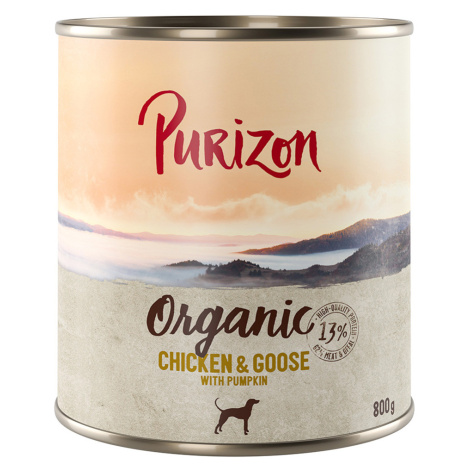 Purizon Organic výhodné balení 12 x 800 g - kuřecí a husa s dýní