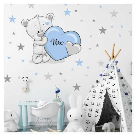 Samolepky do dětského pokoje - Medvídek s hvězdami v modré barvě INSPIO