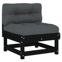 vidaXL Středová pohovka s poduškami černá masivní borové dřevo