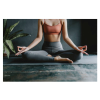 Fotografie Anonymous Woman Doing Yoga at Home: Lotus Position, FreshSplash, 40 × 26.7 cm