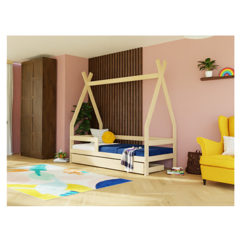 Benlemi Dětská dřevěná postel SAFE 5v1 ve tvaru teepee se zábranou a úložným šuplíkem Zvolte bar