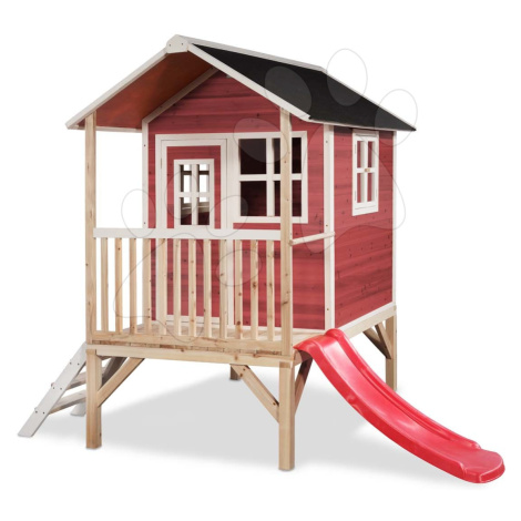 Domeček cedrový na pilířích Loft 300 Red Exit Toys s voděodolnou střechou a skluzavkou červený