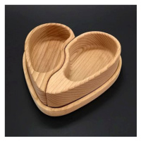 AMADEA Dřevěná miska ve tvaru půleného srdce s podnosem ve tvaru srdce, masivní dřevo, 19,6x18,6
