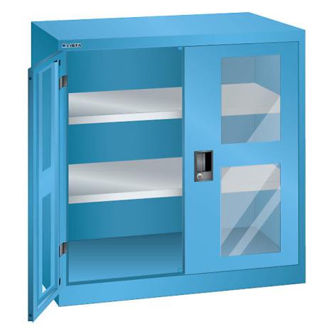 LISTA Skříň s otočnými dveřmi, 2 police, šířka 1000 mm, s prosklenými dveřmi, světlá šedá
