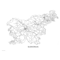Mapa Slovenija black & white, (40 x 26.7 cm)