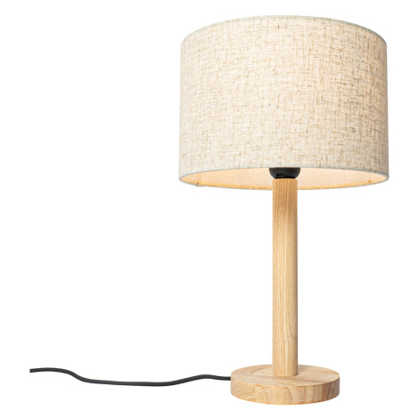 Venkovská stolní lampa dřevěná s lněným stínidlem béžová 25 cm - Mels QAZQA