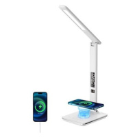 LED stolní lampička IMMAX KINGFISHER Qi bílá s bezdrátovým nabíjením Qi a USB