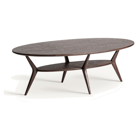 Estila Luxusní masivní oválný konferenční stolek Trevor s poličkou v tmavě hnědé barvě s přírodn