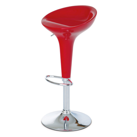 Barová židle, červený plast, chromová podnož, výškově nastavitelná Autronic