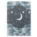 Dětský koberec Funny měsíc nad oblaky modrý / šedý
