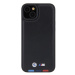 BMW hard kožený obal iPhone 15 PLUS 6.7" Black Leather Stamp Tricolor