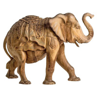 Estila Etno vyřezávaná soška slona Simeon z tropického masivu přírodní hnědé barvy s vyřezávaným