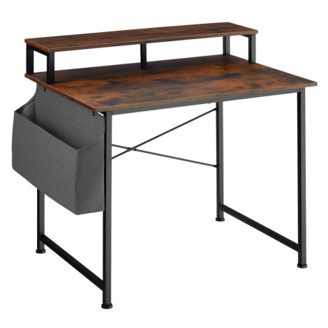 tectake 404662 psací stůl s policí a látkovým úložným boxem - Industriální dřevo tmavé, rustikál