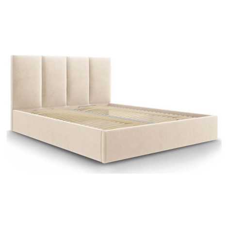 Béžová čalouněná dvoulůžková postel s úložným prostorem s roštem 180x200 cm Juniper – Mazzini Be Mazzini Sofas