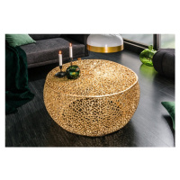 Estila Kulatý kovový konferenční stolek Hoja zlatý 80cm