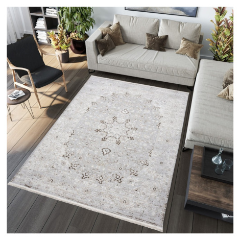 Světlý bílo-šedý vintage designový koberec se vzory Šířka: 140 cm | Délka: 200 cm
