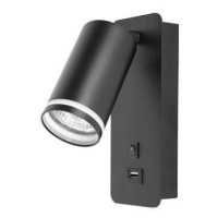 Nástěnná lampa s vypínačem, GU10 Kruhová 55 mm, černá, nabíječka USB