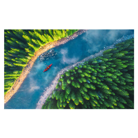 Umělecká fotografie Aerial view of rafting boat or, valio84sl, (40 x 24.6 cm)