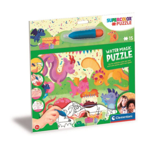 CLEMENTONI Puzzle s malováním vodou Water Magic: Dráčci 15 dílků 146685
