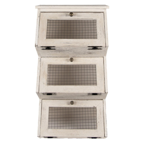 Bílá dřevěná závěsná skříňka se 3 přihrádkami s drátěným výpletem Rosalie – 33x25x61 cm Clayre & Eef