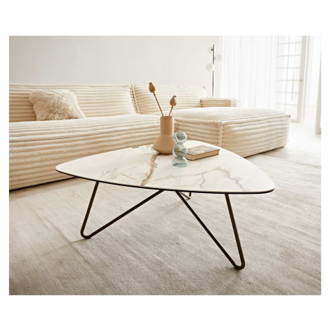 DELIFE Konferenční stolek Ekrem 88x85 cm keramika Calacatta Luxe bílá zlatá šedá Hairpin kulatý 