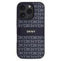 Zadní kryt DKNY PU Leather Repeat Pattern Tonal Stripe pro Apple iPhone 16 Pro, modrá