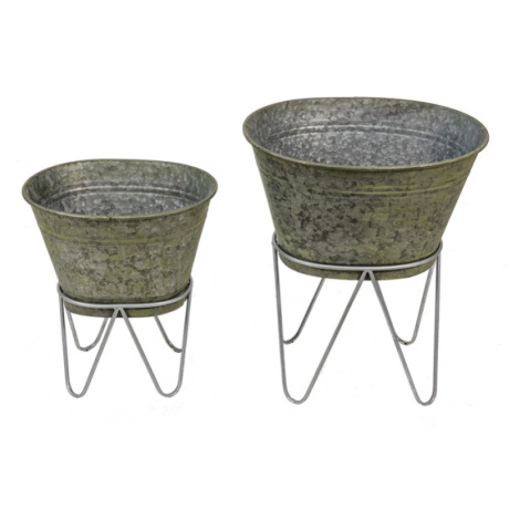 2ks dekorační plechový antik obal na květináč – 46x38x26/56 / 37x31x23/43 cm Clayre & Eef