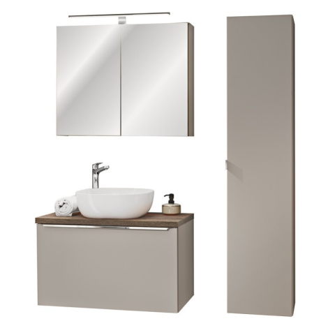 Comad Koupelnová sestava SantaFe 80 cm s umyvadlem, skříňkami a zrcadlem taupe/dub santa fe vint