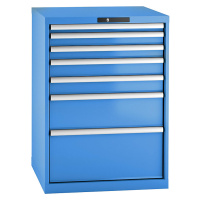 LISTA Zásuvková skříň, ocelový plech, v x š 1000 x 717 mm, 7 zásuvek, světle modrá