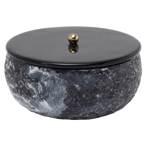 Černý kovový úložný box s víkem/dekorativní ø 16,5x7,5 cm Mosaic Marble – PT LIVING