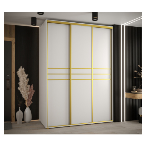 Šatní skříň YVONA 10 - 170/60 cm, bílá / zlatá