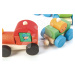 Dřevěný skládací vláček Happy Train Tender Leaf Toys 14dílná souprava s 3 vagony a geometrickými