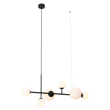 Chytré závěsné svítidlo černé s matným sklem obdélníkové 6-světlo vč. 6 Wifi G9 - Monaco QAZQA