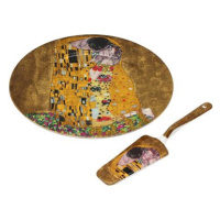 Home Elements Porcelánový kulatý talíř na dort s lžící – Klimt, Polibek zlatý