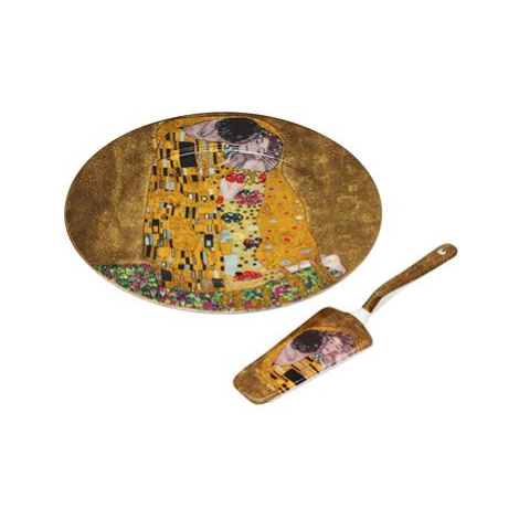 Home Elements Porcelánový kulatý talíř na dort s lžící – Klimt, Polibek zlatý