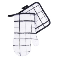 Kuchyňský set rukavice/chňapka BLACK WHITE motiv B, 18x30 cm/20X20 cm , 100% bavlna