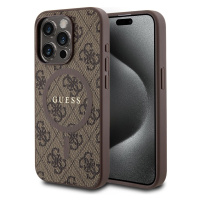 Guess PU Leather 4G Colored Ring MagSafe kryt iPhone 15 Pro hnědý