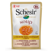Schesir Cat Soup 24 x 85 g - divoký losos s mrkví