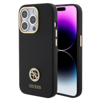 Guess Liquid Silicone 4G Strass Metal Logo kryt iPhone 15 Pro černý